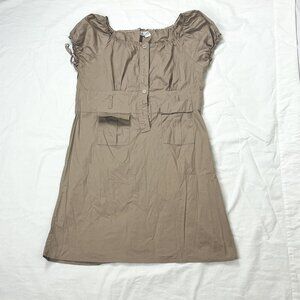 Newport News Size 16W Khaki Off The Shoulder Dress Ruffled Buttons Front Pockets